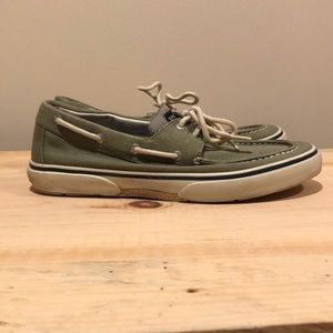 Mens Sperry Top-Sider boat shoes - olive green. Barely worn. Size 11